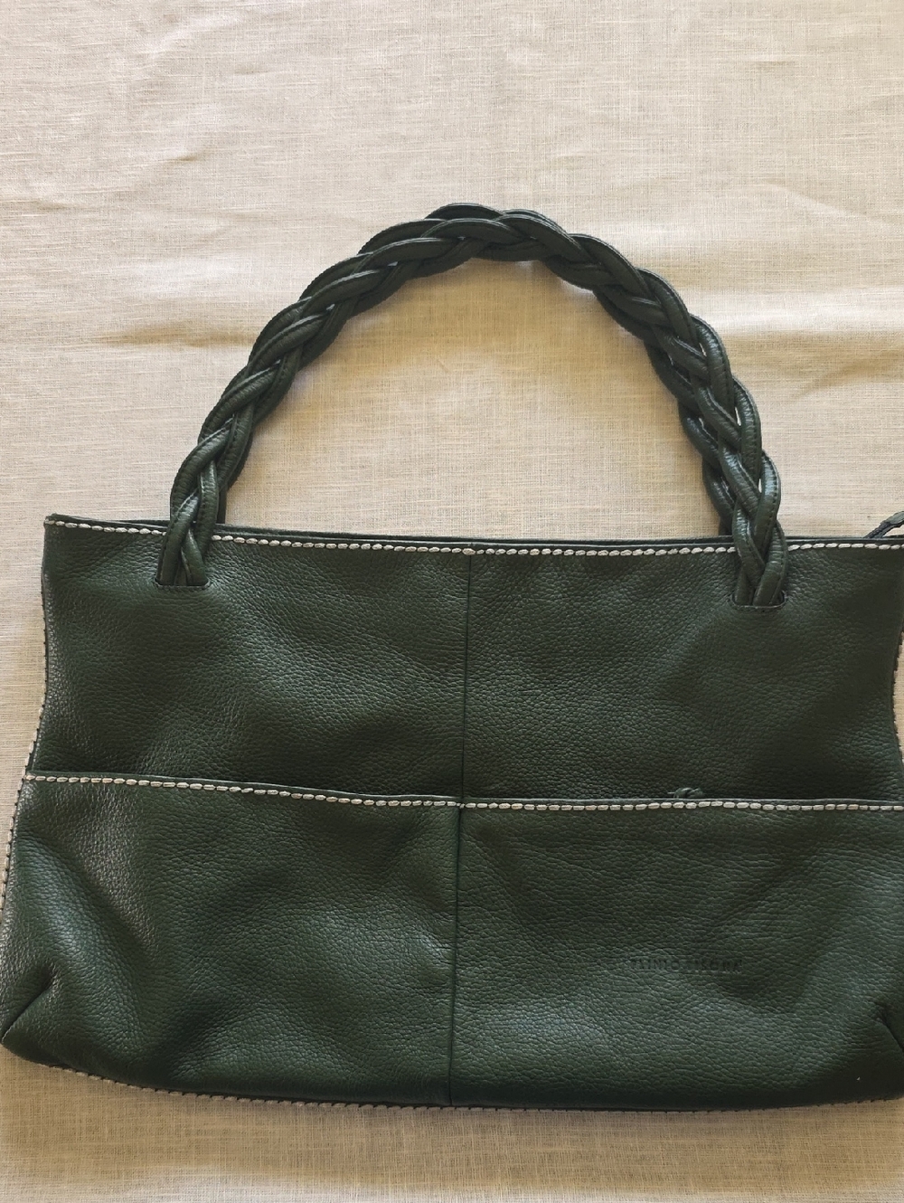 Plinio Visona Dark Green Braided-Handle Leather Tote